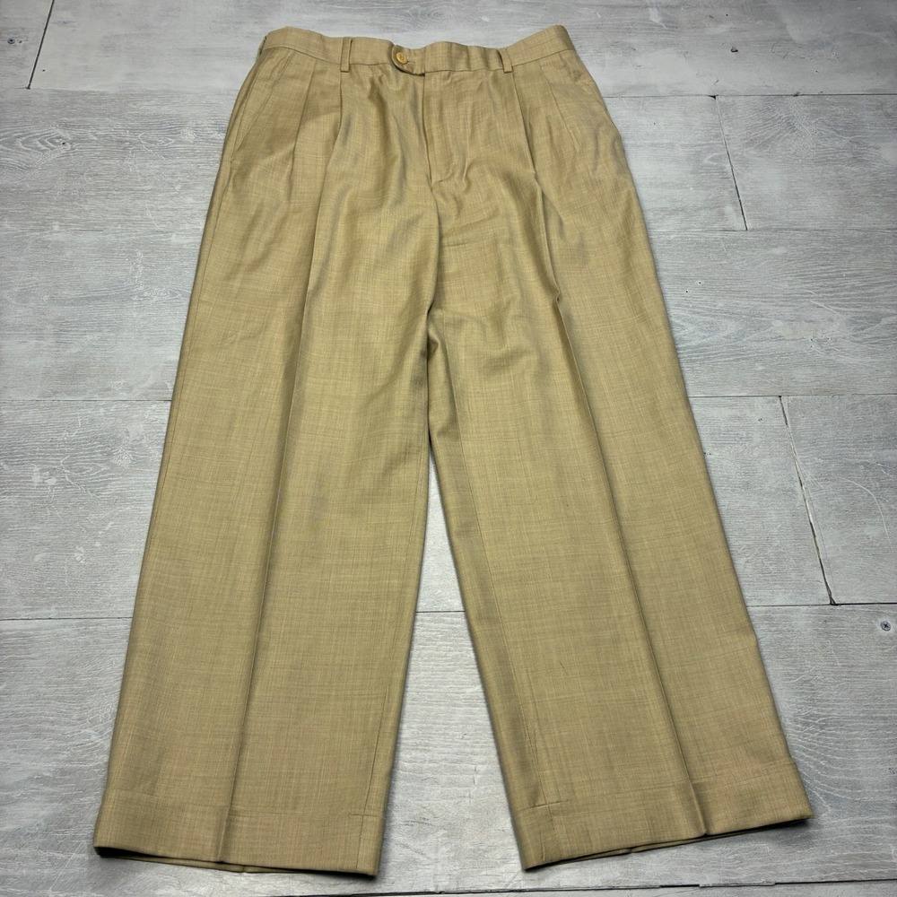 Zanella Loro Piana Wool Dress Pants Mens 32 S Tan Pleated Cuffed Italian Trouser